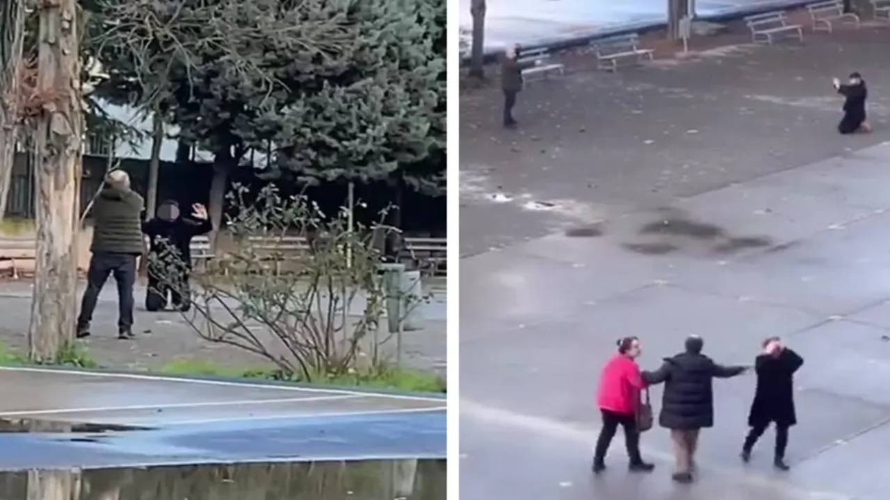 Lise bahçesinde korku dolu an! "Kızımı rahatsız etti" dedi, rehin aldı