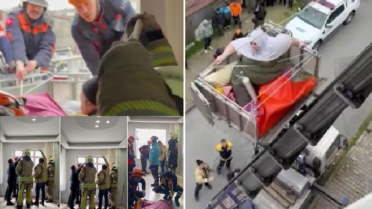 240 kiloluk obezite hastası için ekipler seferber oldu: Vinçle indirilip, hastaneye götürüldü