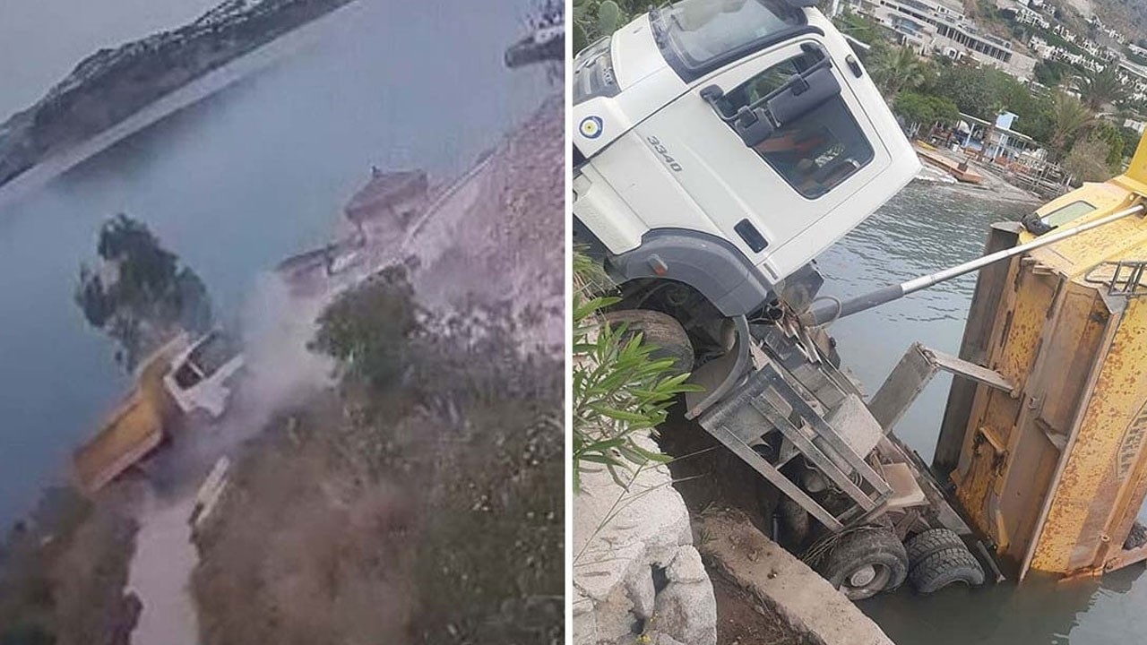 Facianın eşiğinden dönüldü! Hafriyat kamyonu deniz kıyısında asılı kaldı