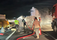 Mardin Nusaybin’de seyir halindeki tır alev aldı