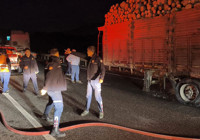 Tomruk yüklü TIR’da çıkan yangın büyümeden söndürüldü