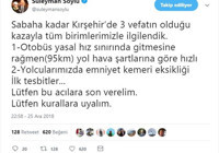 Soylu’dan Kırşehir’deki otobüs kazasına ilişkin açıklama