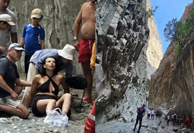 Dünyaca ünlü kanyonda turist kafilesinin üzerine taşlar düştü