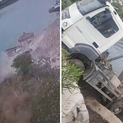 Facianın eşiğinden dönüldü! Hafriyat kamyonu deniz kıyısında asılı kaldı