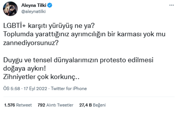 LGBTİ karşıtı yürüyüşe tepki gösteren Aleyna Tilki'nin konseri iptal edildi - Resim : 1