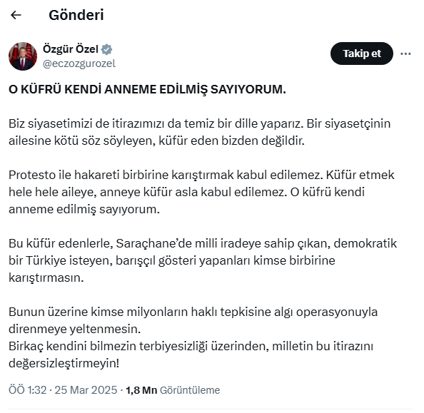 Özgür Özel: "O küfrü anneme edilmiş sayıyorum" - Resim : 1
