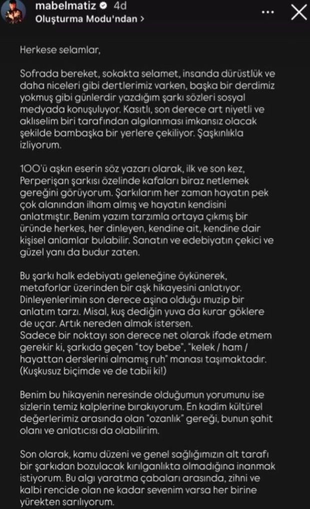 Mabel Matiz'in yeni şarkısı Perperişan'a erişim engeli getirildi! 'Şaşkınlıkla izliyorum' - Resim : 2