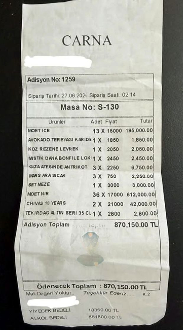 870 bin TL&rsquo;lik adisyon olay &ccedil;ıkardı, işletme a&ccedil;ıklama yapmak zorunda kaldı - Resim : 1