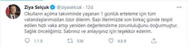 Yüz yüze eğitimde erteleme kararı - Bakan Selçuk: Vatandaşlarımızdan özür dilerim - Resim : 1