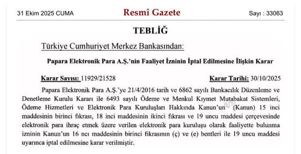 Merkez Bankası Papara’nın faaliyet izinlerini iptal etti - Resim : 1