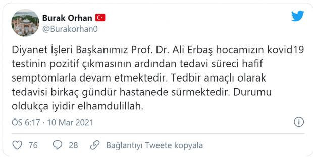 Diyanet İşleri Başkanı Ali Erbaş hastaneye kaldırıldı; Koronavirüse yakalanmıştı... - Resim : 1