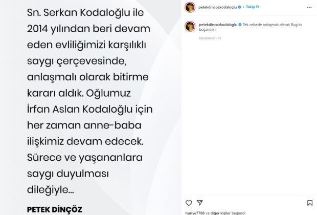 Petek Dinçöz ile Serkan Kodaloğlu boşandı - Resim : 1