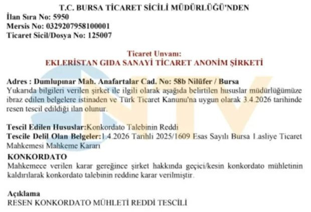 Mahkeme kararını verdi: Ekleristan iflas etti - Resim : 1