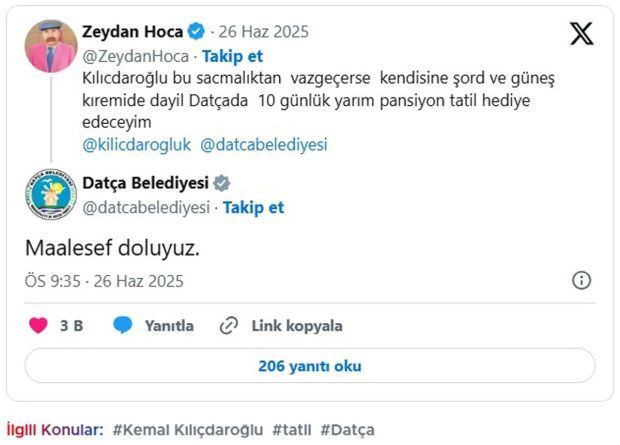 "Kılıçdaroğlu'na tatil" teklifine CHP'li belediyeden yanıt: Maalesef doluyuz - Resim : 1