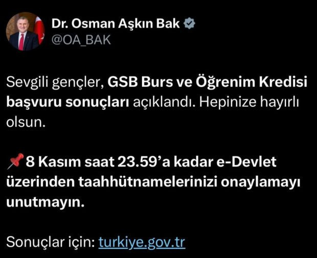GSB burs ve öğrenim kredisi başvuru sonuçları açıklandı - Resim : 1