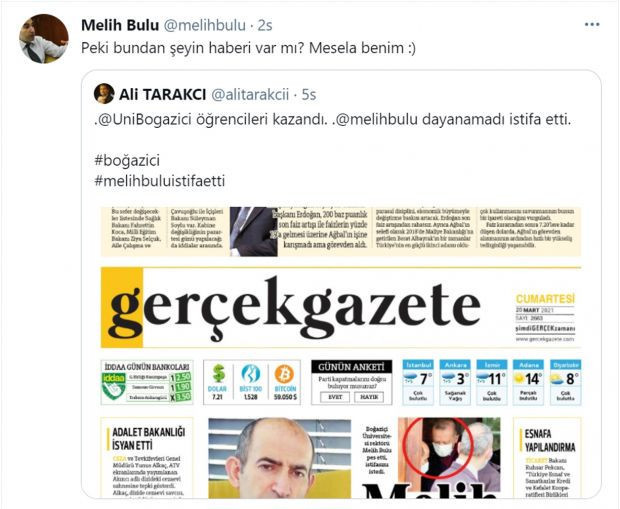 Boğaziçi Rektörü Melih Bulu istifa mı etti?  - "Peki bundan şeyin haberi var mı? Mesela benim" - Resim : 1