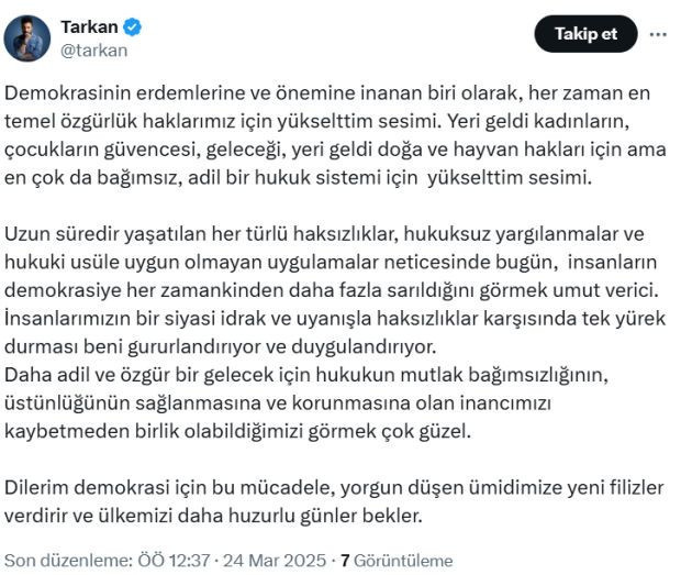 Tarkan'dan 'Ekrem İmamoğlu' mesajı - Resim : 1