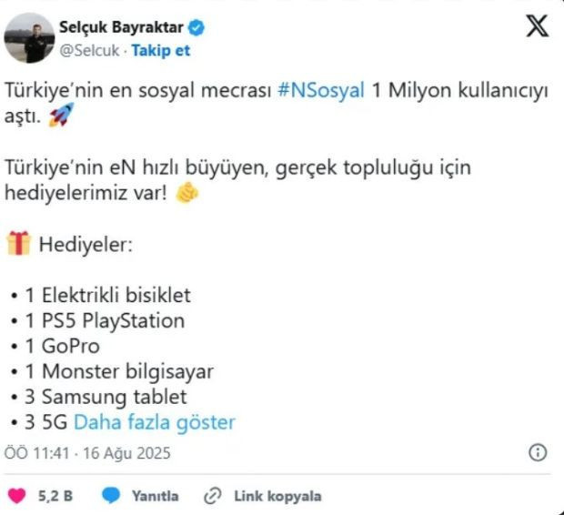 Next Sosyal 1 milyon kullanıcıyı aştı: Selçuk Bayraktar büyük ödülleri duyurdu - Resim : 1