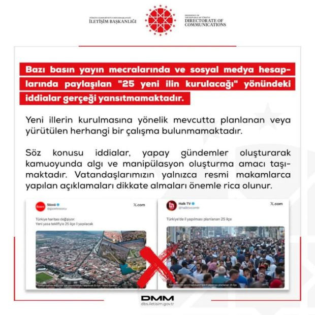 25 yeni ilin kurulacağı y&ouml;n&uuml;ndeki iddialara yalanlama - Resim : 1