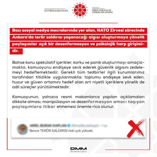 DMM'den 'NATO Zirvesi s&uuml;recinde Ankara'da ter&ouml;r saldırısı yaşanacağı' iddiasına yalanlama - Resim : 1