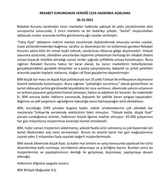 Rekabet Kurulu'nun cezasıyla ilgili BİM ve ŞOK'tan açıklama - Resim : 2