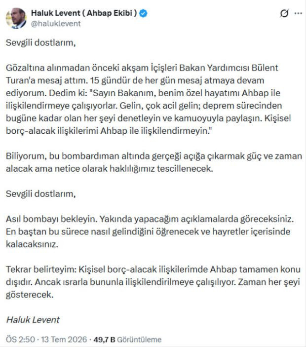 Gözaltına alınan Haluk Levent'ten ilk açıklama: Asıl bombayı bekleyin - Resim : 1