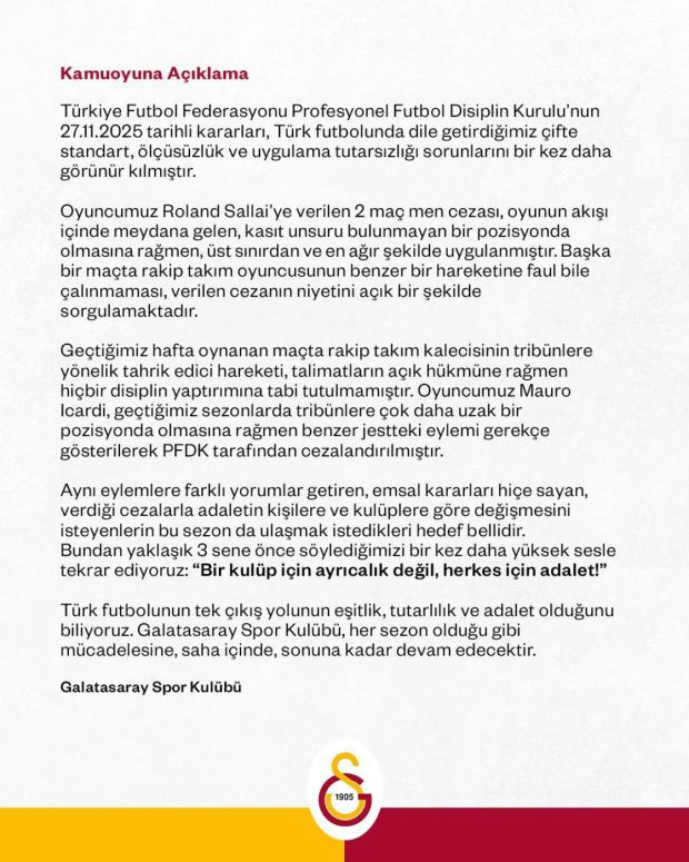 Galatasaray'dan TFF'ye Rolland Sallai ve Ederson tepkisi! - Resim : 1