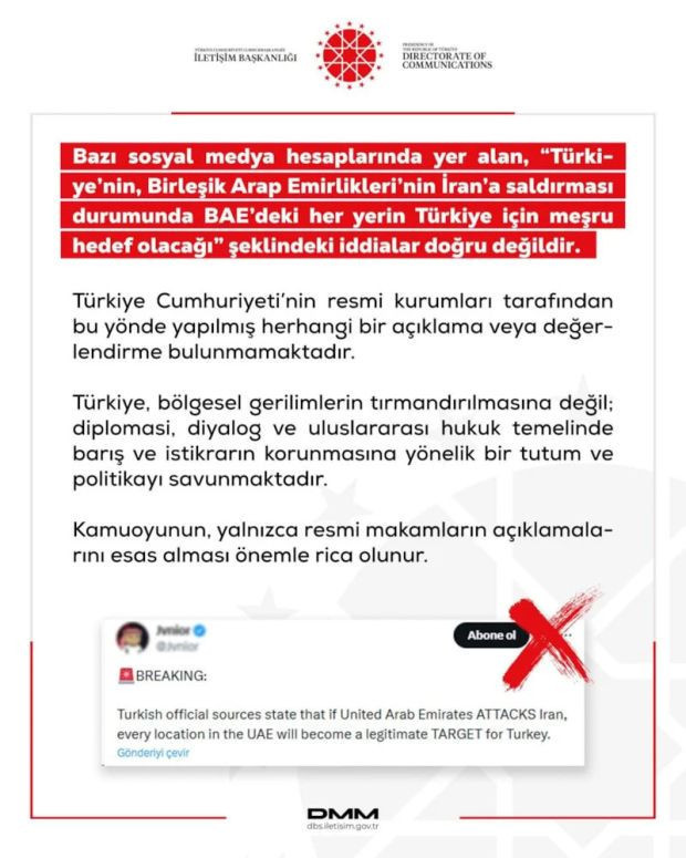 DMM: T&uuml;rkiye'nin BAE'ye saldırı iddiaları dezenformasyon i&ccedil;ermektedir - Resim : 1