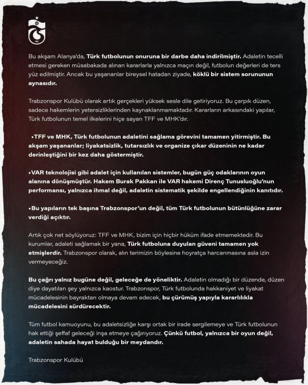 Trabzonspor Alanya'da 3 puanı bıraktı: Maçın ardından sert paylaşım - Resim : 1