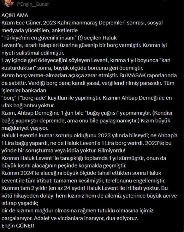 Ece Güner'in babasından açıklama: Kızım Haluk Levent'e kişisel borç verdi - Resim : 2