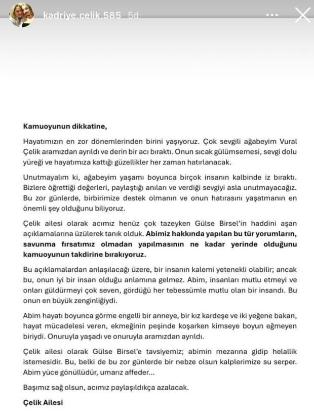 Vural Çelik'in ailesinden Gülse Birsel'e tepki - Resim : 1