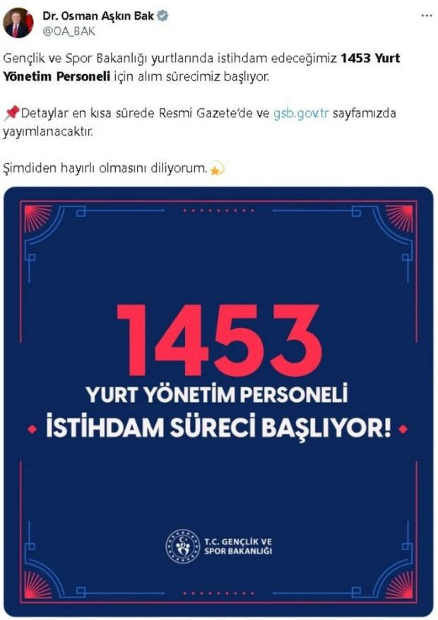 Gençlik ve Spor Bakanlığı 1453 personel alacak - Resim : 1