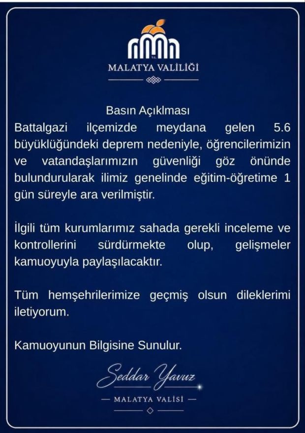 Bir ilimizde eğitim-&ouml;ğretime 1 g&uuml;n ara verildi: Deprem sonrası Vali Yavuz duyurdu - Resim : 1
