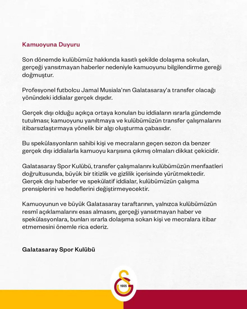 Galatasaray'dan Jamal Musiala için resmi açıklama - Fotoğraf: 3