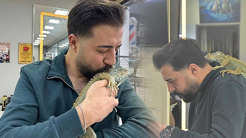 Konya'daki kuaför müşterilerini iguana ile tıraş ediyor - Fotoğraf: 4