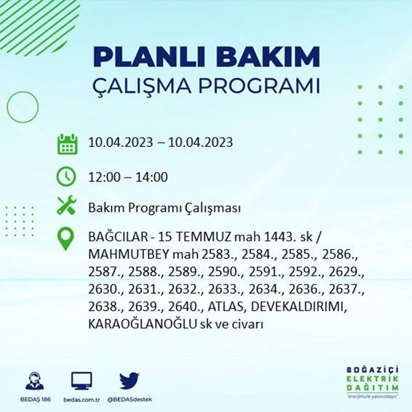İstanbul'un birçok ilçesinde elektrik kesintisi: Elektrikler ne zaman gelecek? BEDAŞ 10 Nisan kesinti programı - Resim: 3