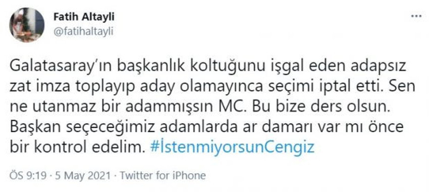 Fatih Altaylı'dan Mustafa Cengize: Başkanlık koltuğunu işgal eden adapsız zat - Resim : 2
