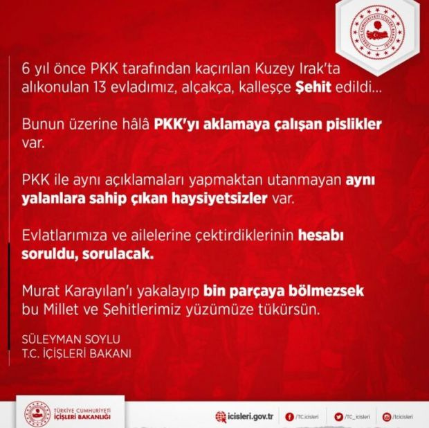 Bakan Soylu: Murat Karayılan’ı yakalayıp bin parçaya bölmezsek bu millet yüzümüze tükürsün - Resim : 1