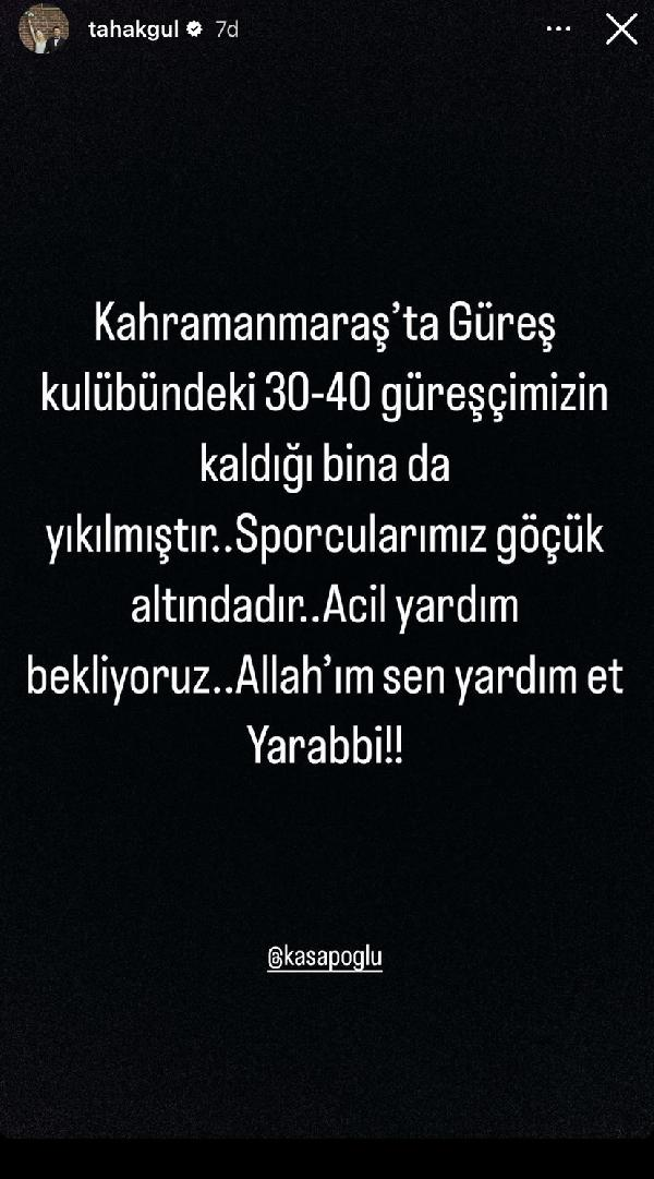 Taha Akgül: Güreşçilerimizin kaldığı bina da yıkılmıştır! Acil yardım bekliyoruz - Resim : 1
