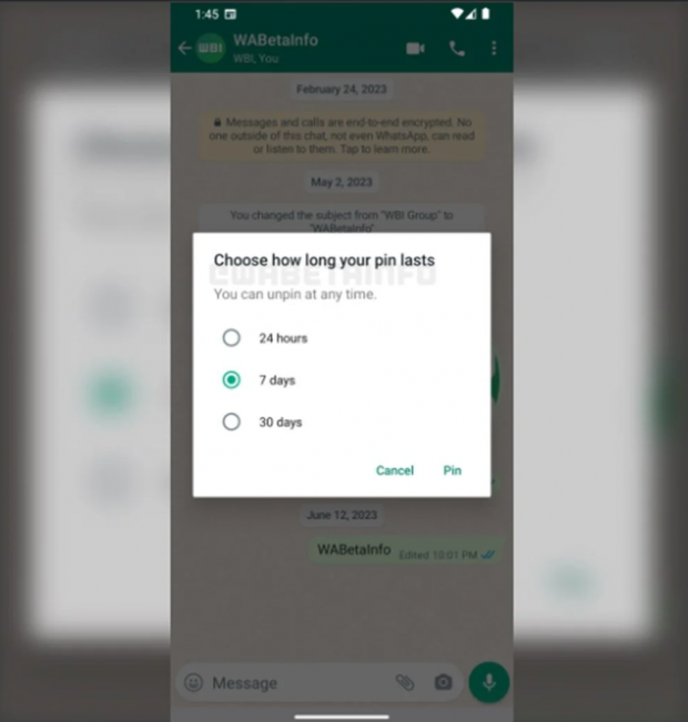 WhatsApp yeni özelliğini duyurdu: Mesaj sabitleme süresi - Resim : 1