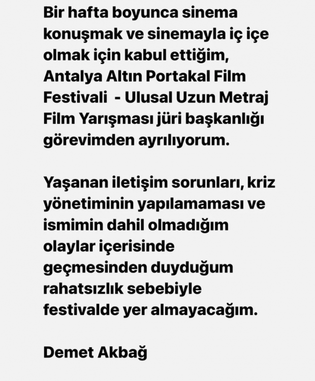Demet Akbağ Altın Portakal Film Festivali jüri başkanlığı görevinden ayrıldı - Resim : 1