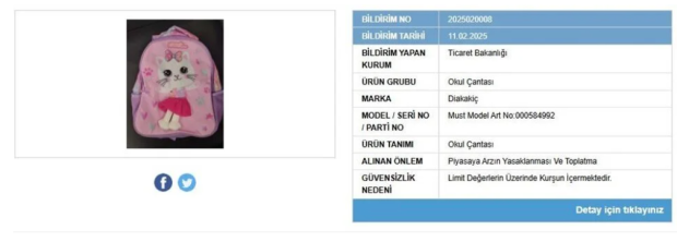 Piyasadan toplatılıyor: Çocuğunuz kullanıyor olabilir! Çantadan yüksek miktarda kurşun çıktı - Resim : 1