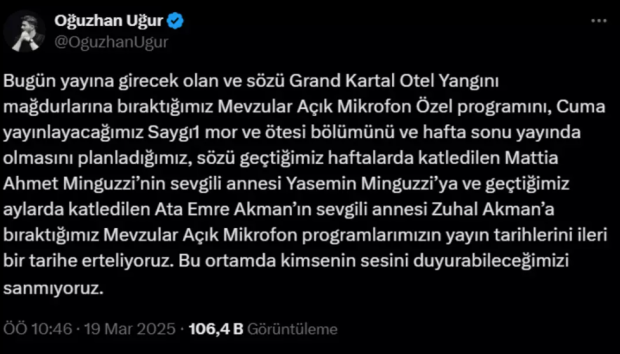 Oğuzhan Uğur tüm programlarını iptal etti! "Kimsenin sesini duyurabileceğimizi sanmıyoruz" - Resim : 3