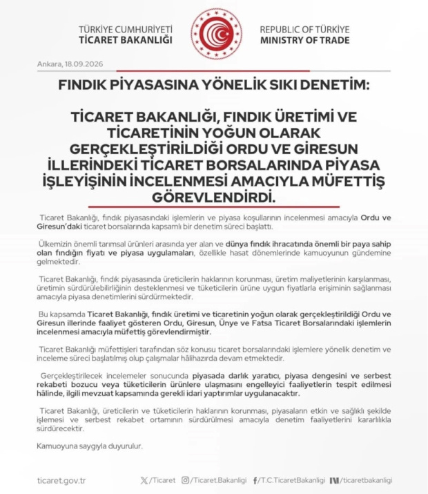 Ticaret Bakanlığı, Ordu ve Giresun'daki fındık borsalarını mercek altına aldı - Resim : 1