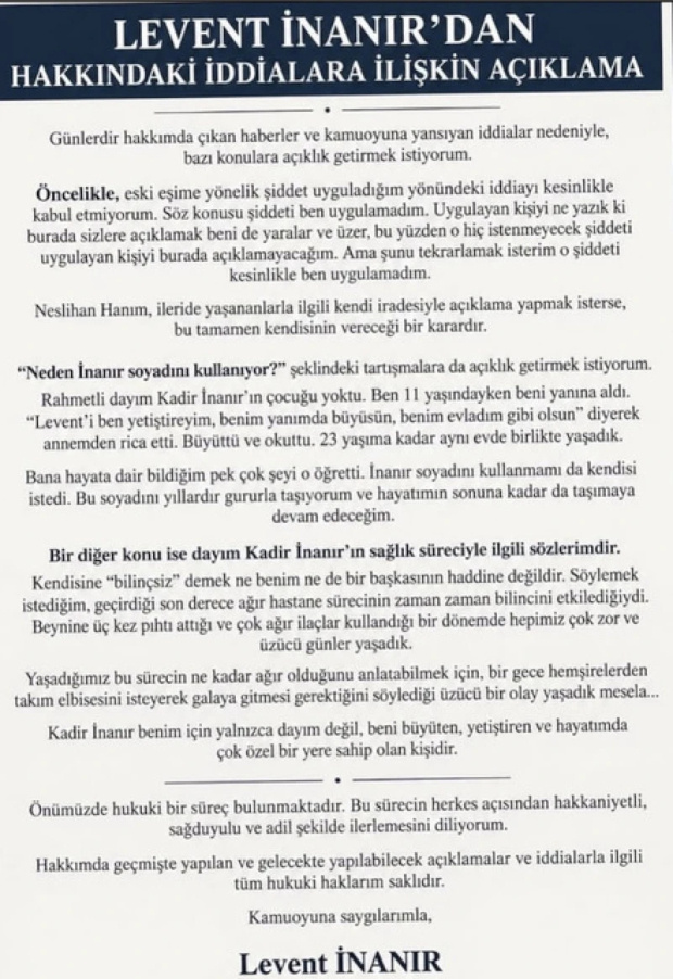 Kadir İnanır'ın yeğeni Levent İnanır'dan a&ccedil;ıklama! Eski eşinin şiddet iddialarına yanıt verdi - Resim : 1