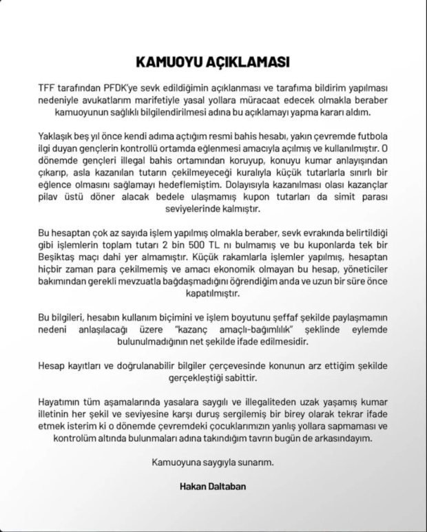 PFDK'ya sevk edilenler arasındaydı: Hakan Daltaban'dan bahis açıklaması geldi - Resim : 1