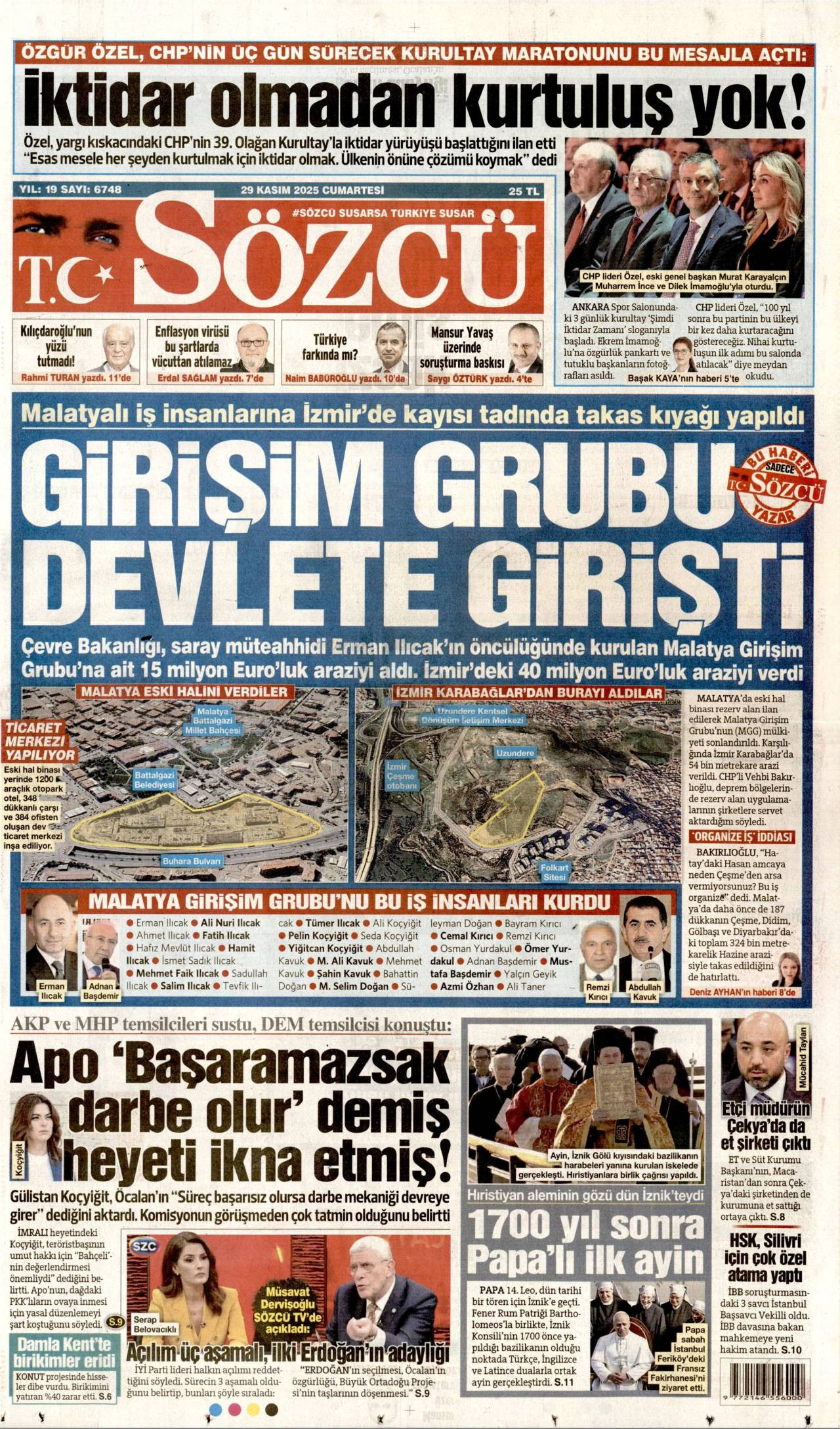 Sözcü gazete manşeti 29 Kasım 2025 Cumartesi