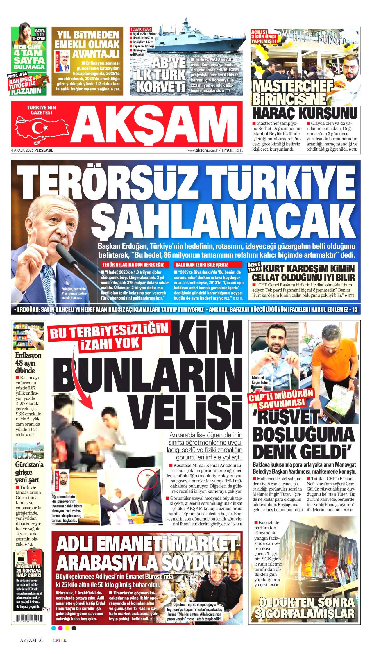 Akşam gazete manşeti 04 Aralık 2025 Perşembe