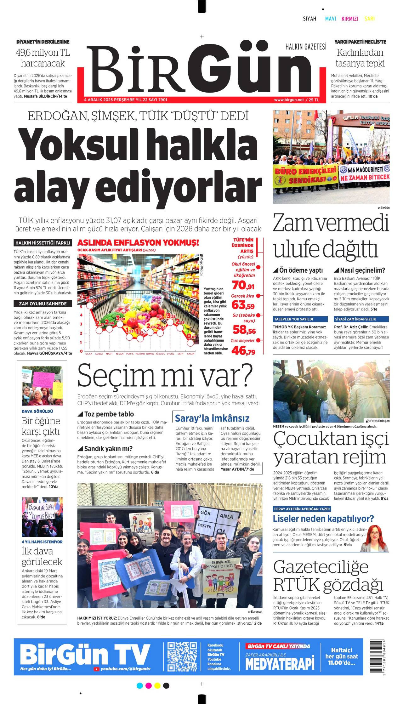 Birgün gazete manşeti 04 Aralık 2025 Perşembe