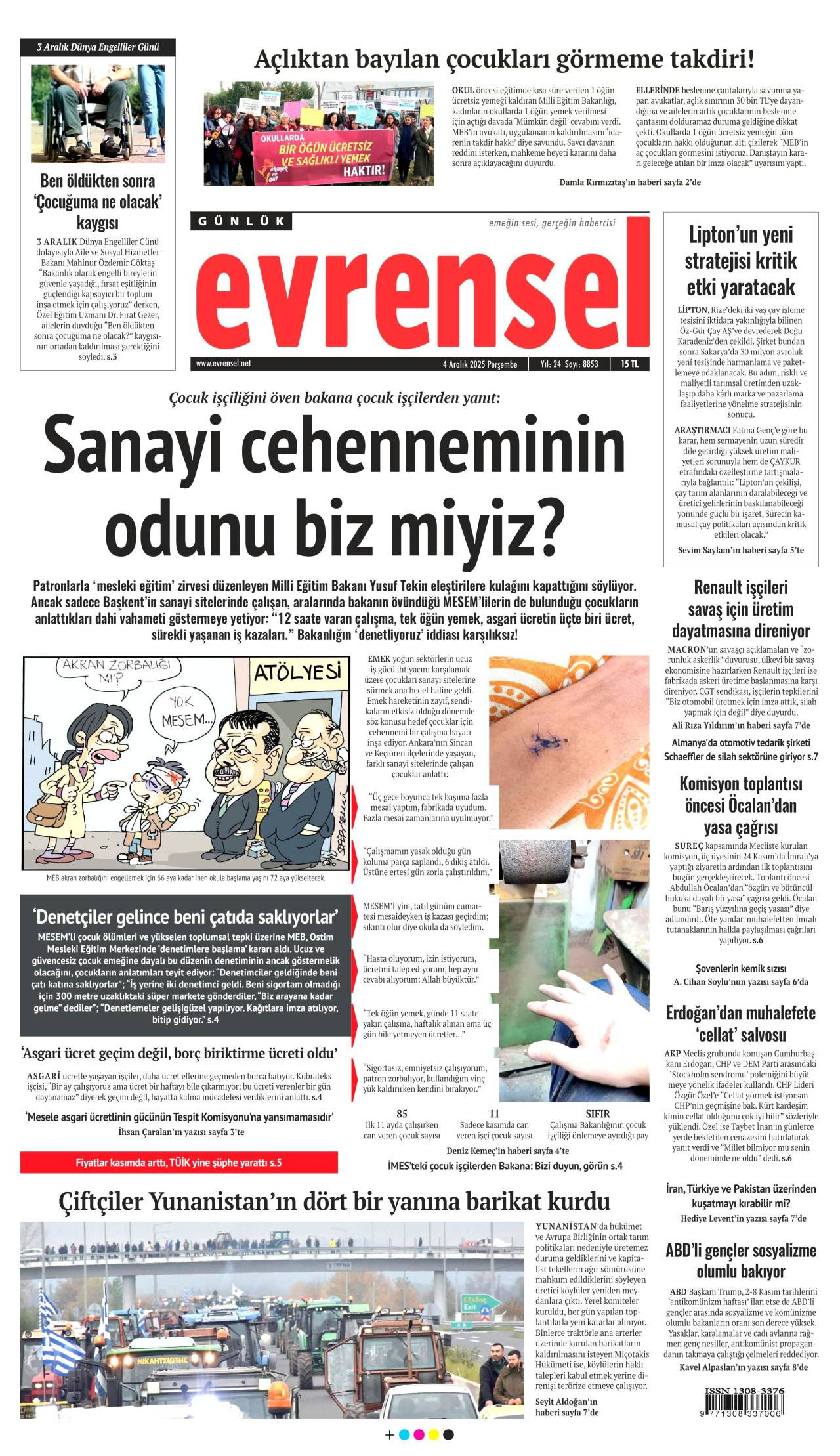 Günlük Evrensel gazete manşeti 04 Aralık 2025 Perşembe